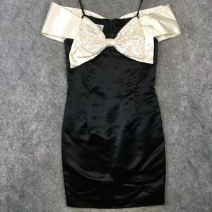 Vintage Jessica McClintock  Gunne Sax Dress 11 12 80s Prom Satin Mini Sequin Bow